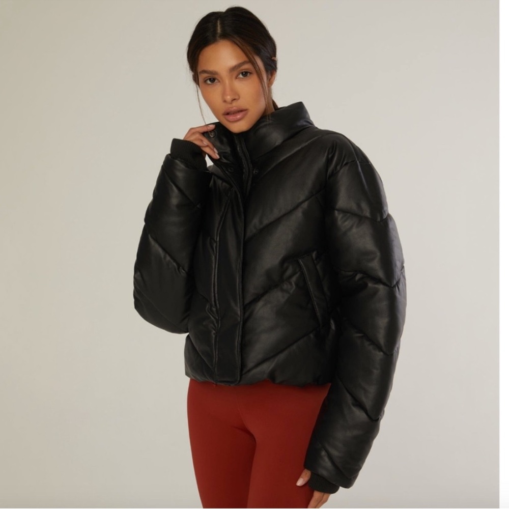 IVL Women's Black Faux Leather Puffer Jacket